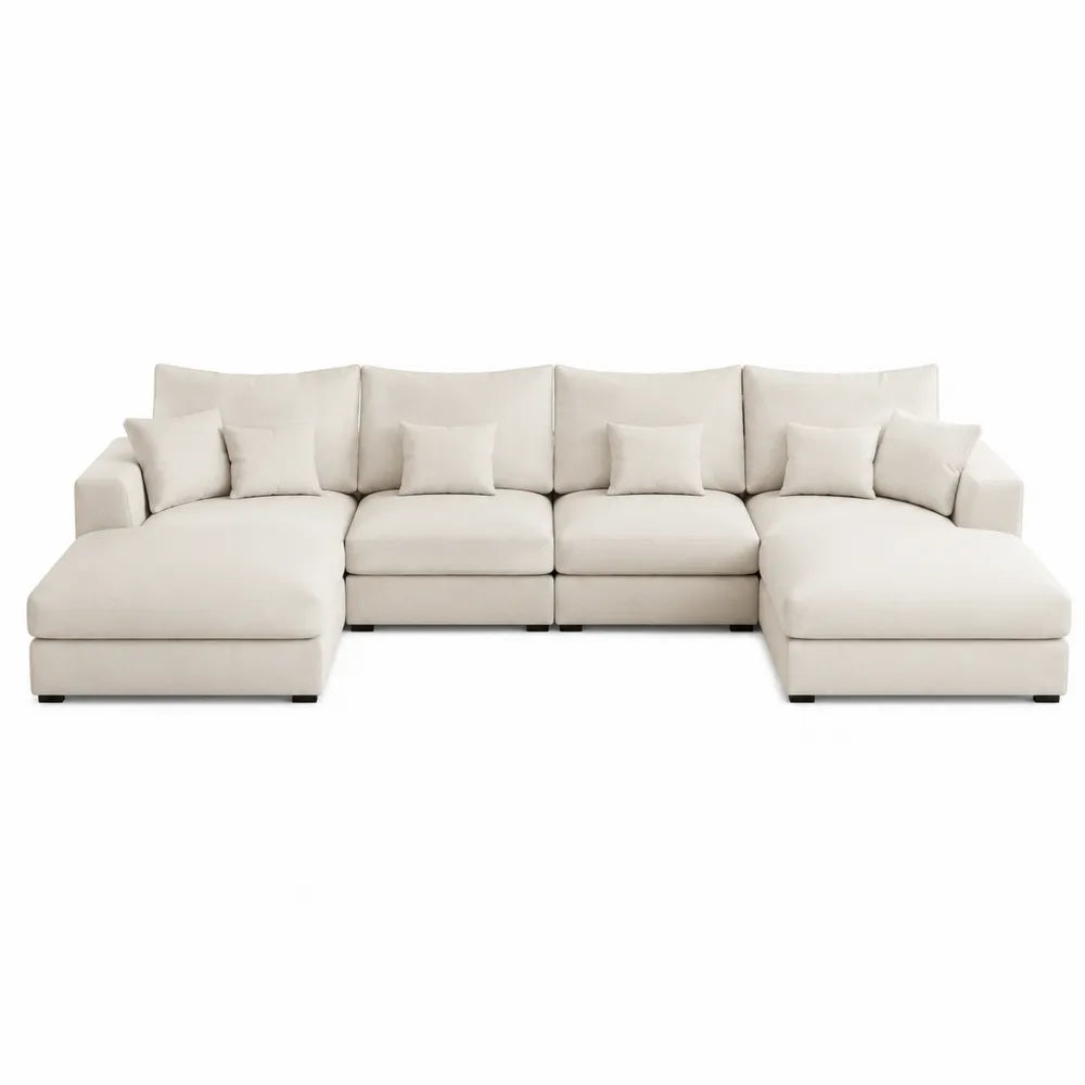 Beżowa modułowa sofa narożna z tkaniny poliestrowej 295 cm