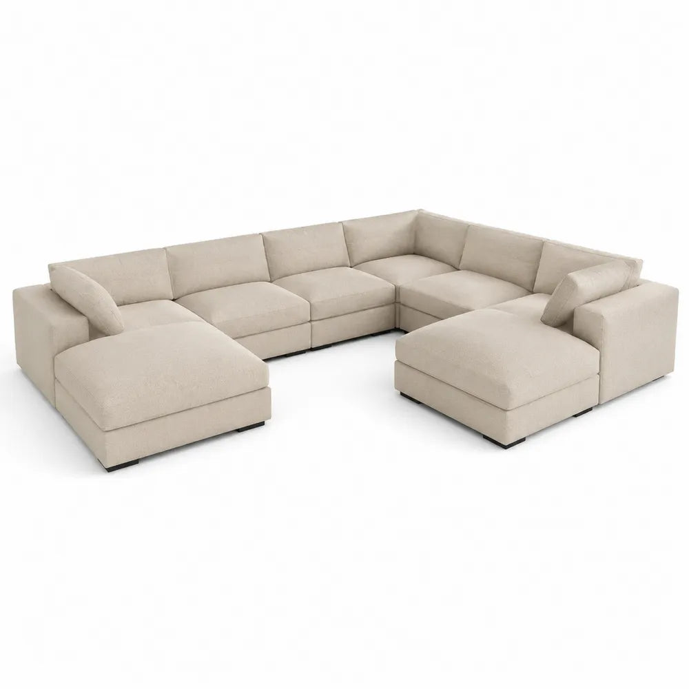 Beżowa modułowa sofa narożna w kształcie U z tkaniny