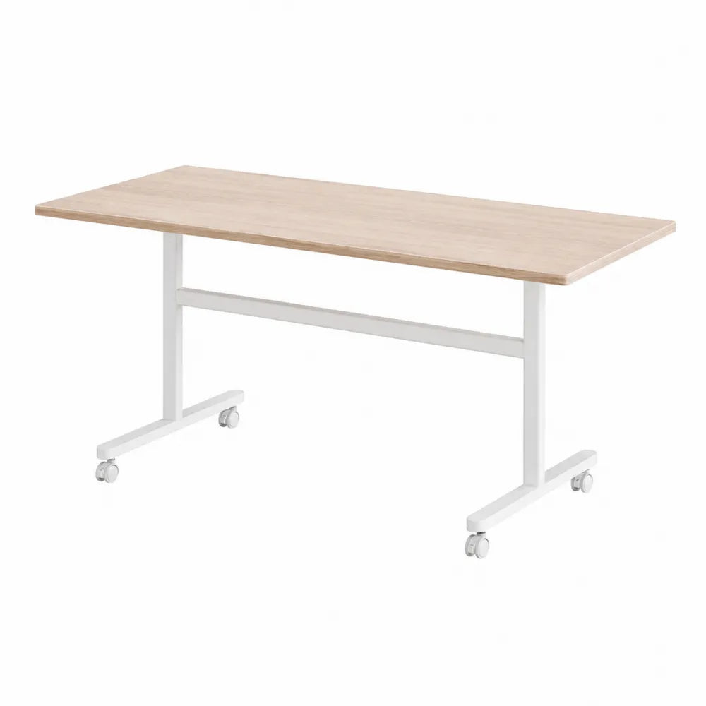Stół biurowy mobilny MDF metal biały/dąb 120x60 cm