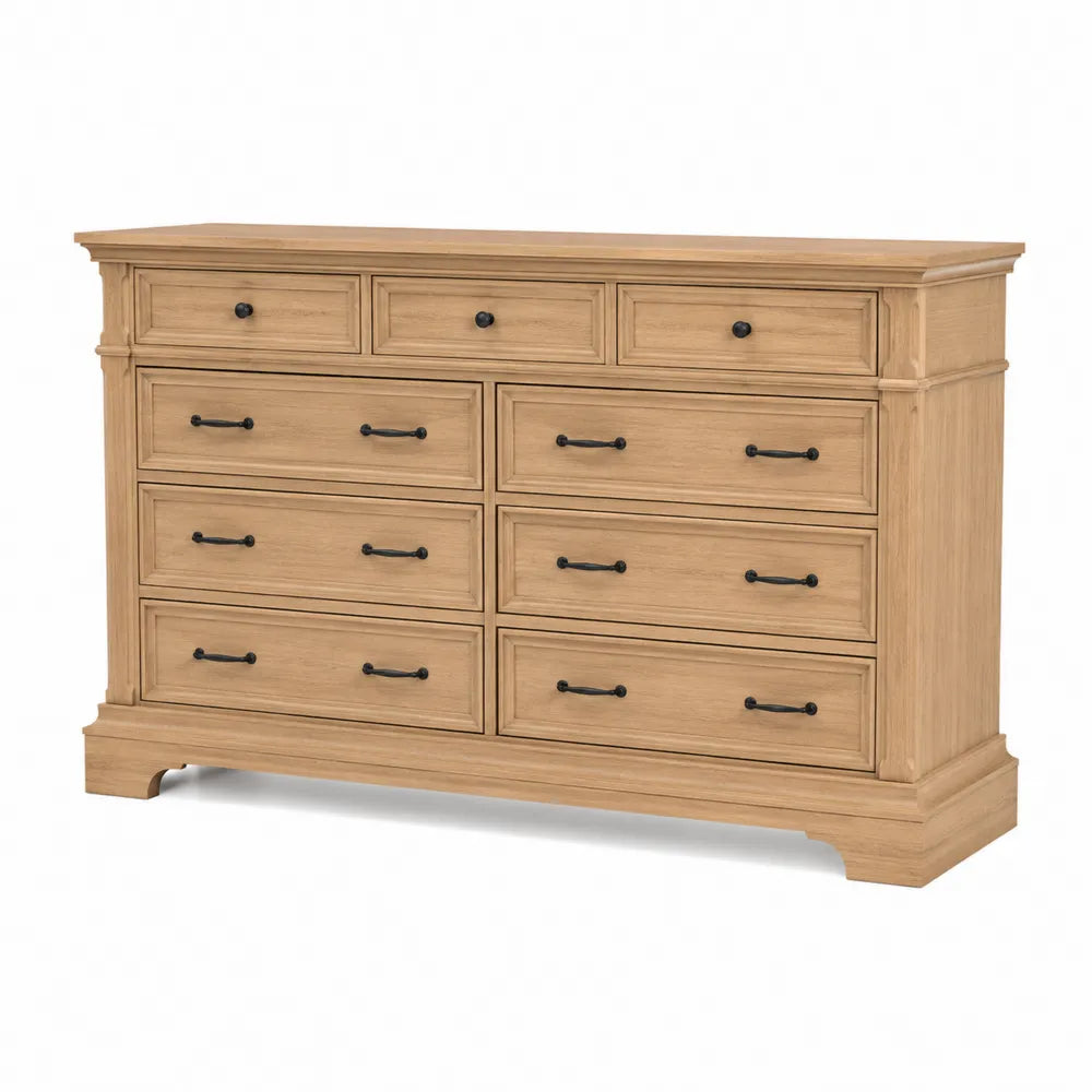 Komoda z drewna dębowego z 9 szufladami 150x45x90 cm