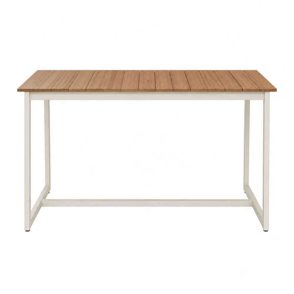 Stół ogrodowy prostokątny 150x90 cm drewno teak stal malowana proszkowo biały