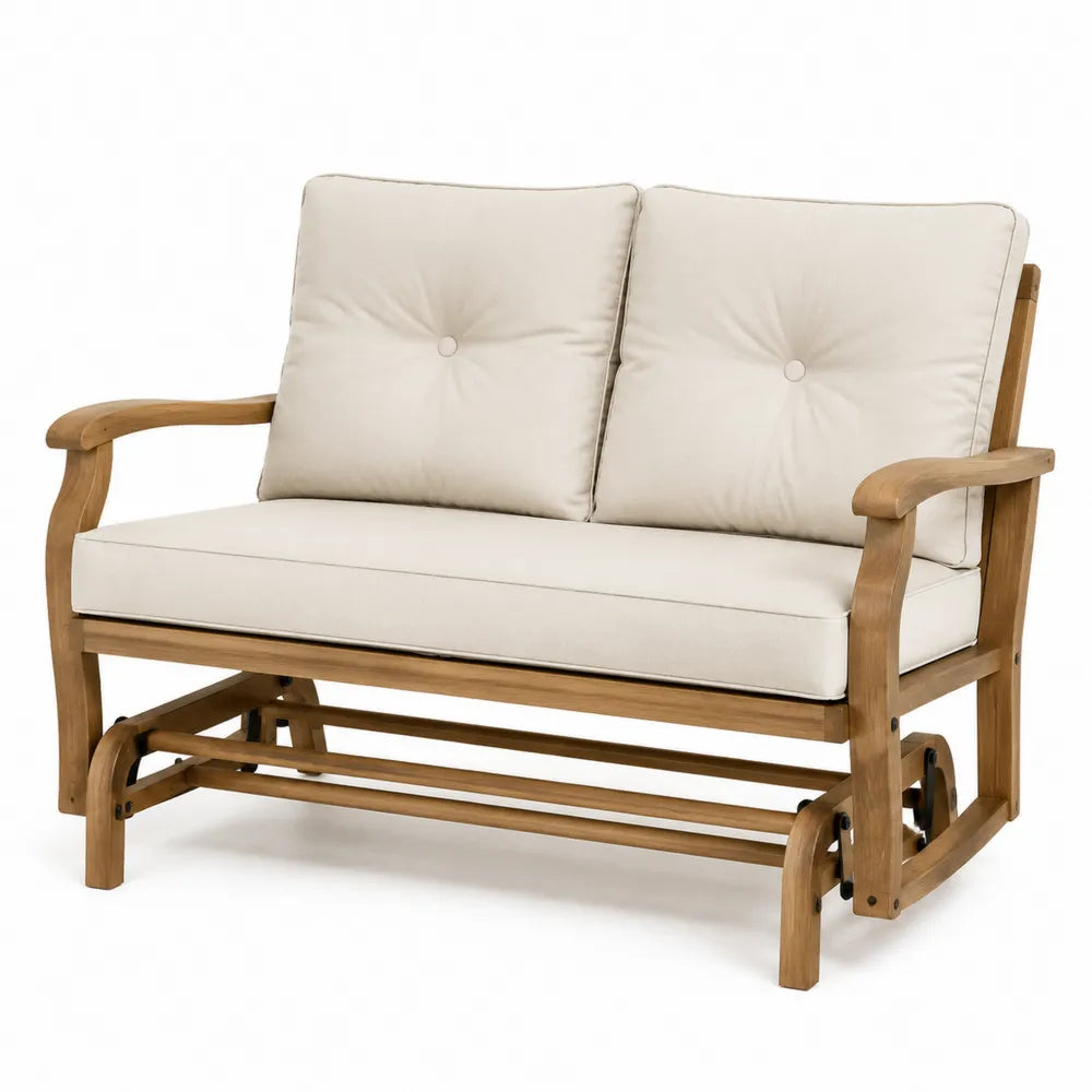 Dwuosobowa sofa bujana teakowa kremowa
