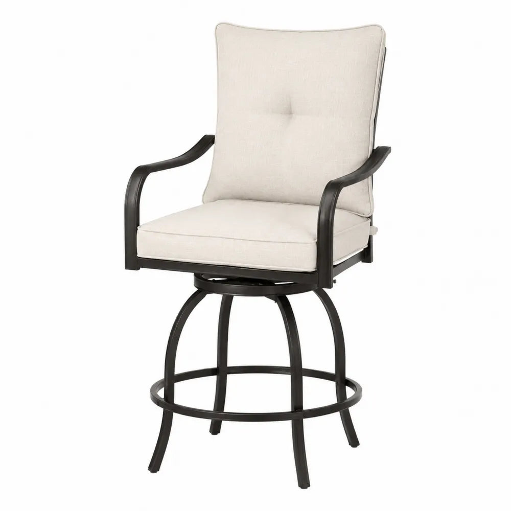 Krzesło barowe z metalową ramą i beżową tkaniną