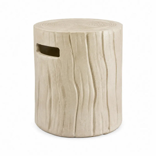 Betonowy stolik ogrodowy w kształcie pnia drzewa beżowy 40cm