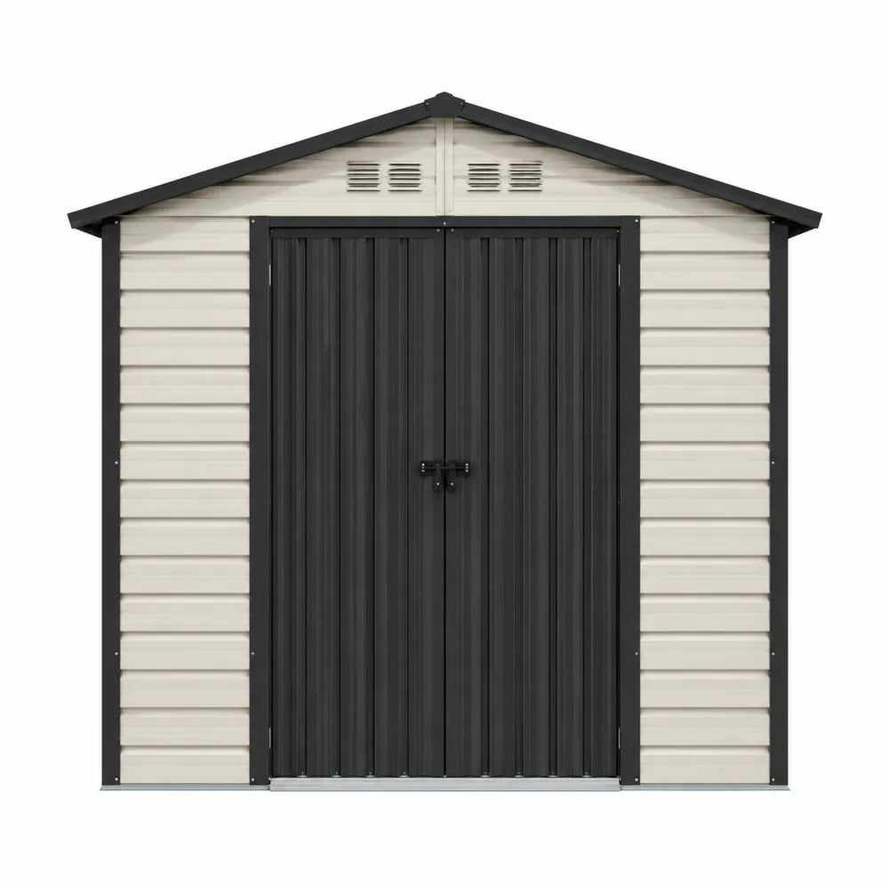 Metalowa szopa ogrodowa 213x127x185 cm beżowo-czarna