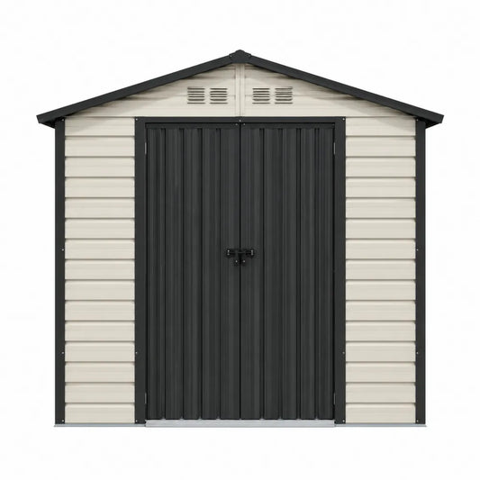 Metalowa szopa ogrodowa 213x127x185 cm beżowo-czarna