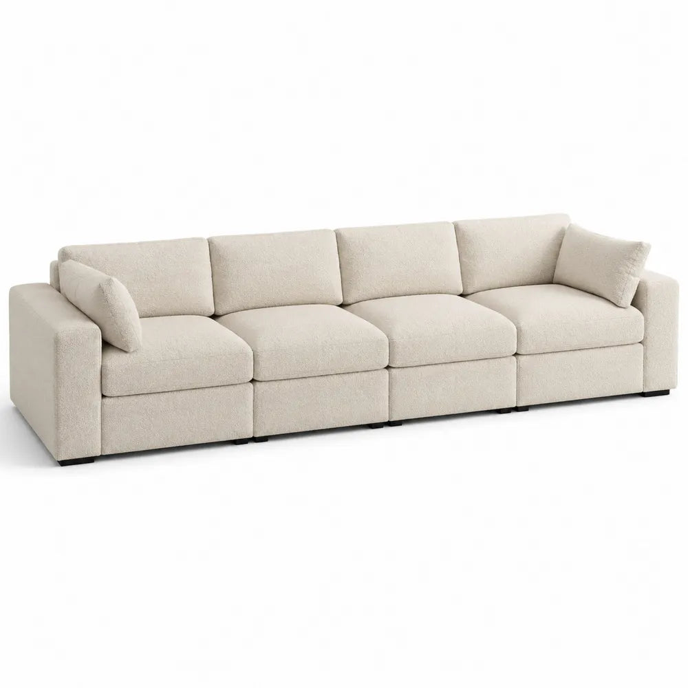 Modułowa sofa 4-osobowa z tkaniny poliestrowej beżowa