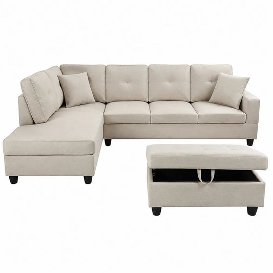 Narożna sofa modułowa z podnóżkiem poliester beżowy