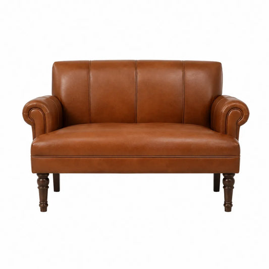 Sofa dwuosobowa z brązowej skóry PU z drewnianymi nogami